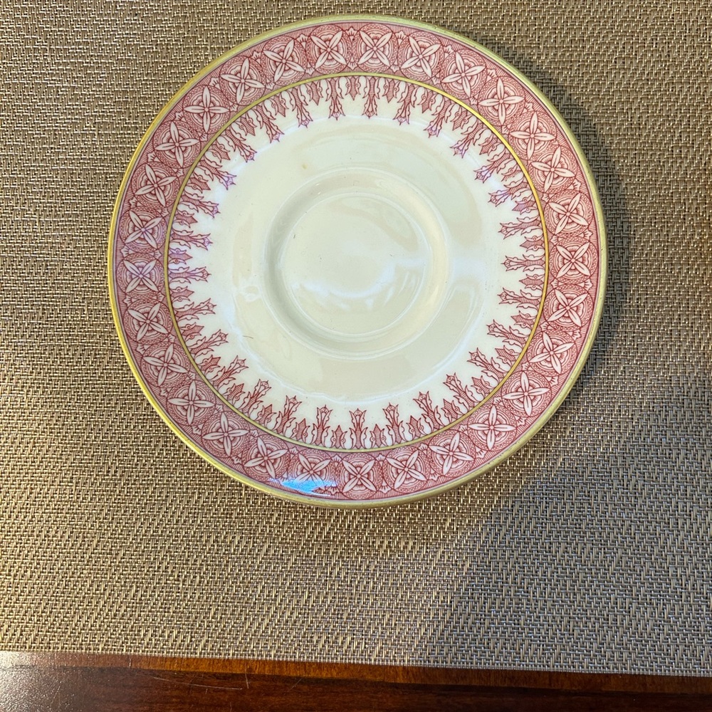 Vintage Theodore Haviland -  Crimson Cambridge Saucers, gold trim, elegant table